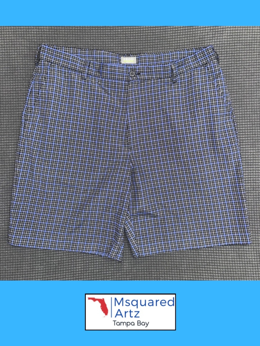 Izod Golf Shorts Mens 38 Blue Black Plaid Stretch Performance Casual